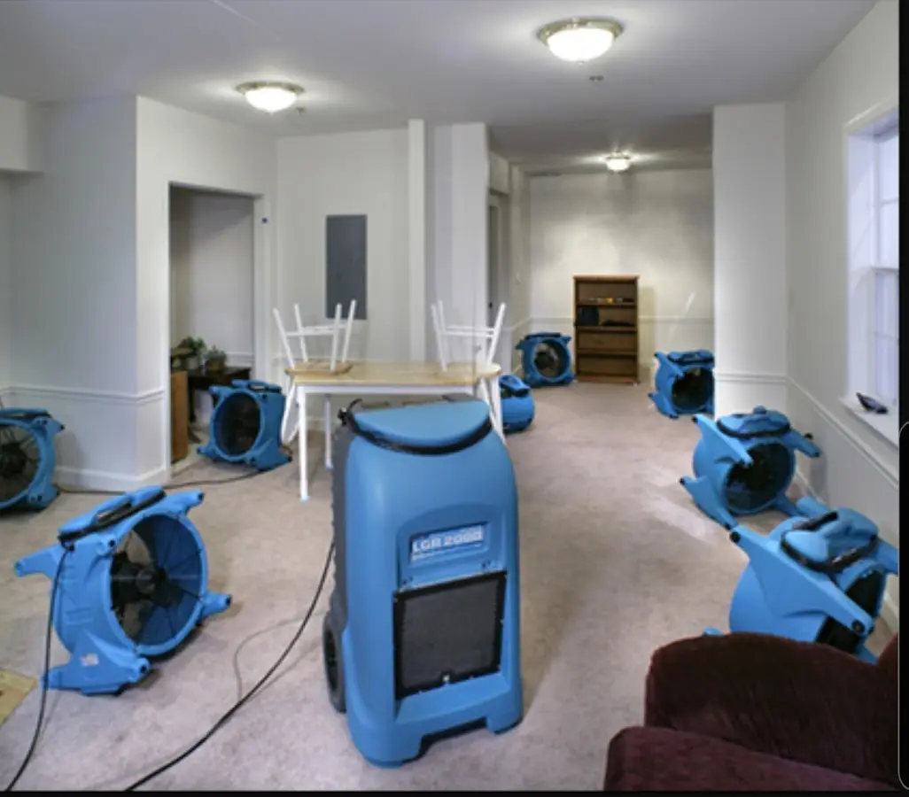 Air movers and dehumidifier setup for Water Damage Restoration in Upper Moreland